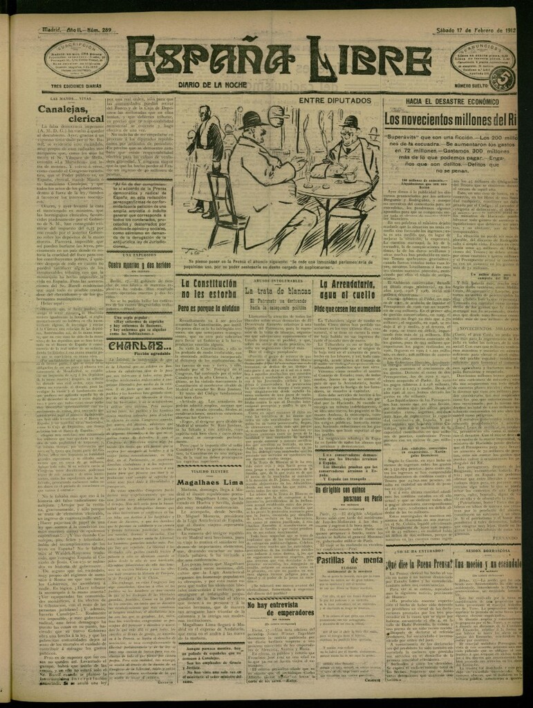 Miniatura de España Libre : Diario de la noche del 17 de febrero de 1912, nº 289