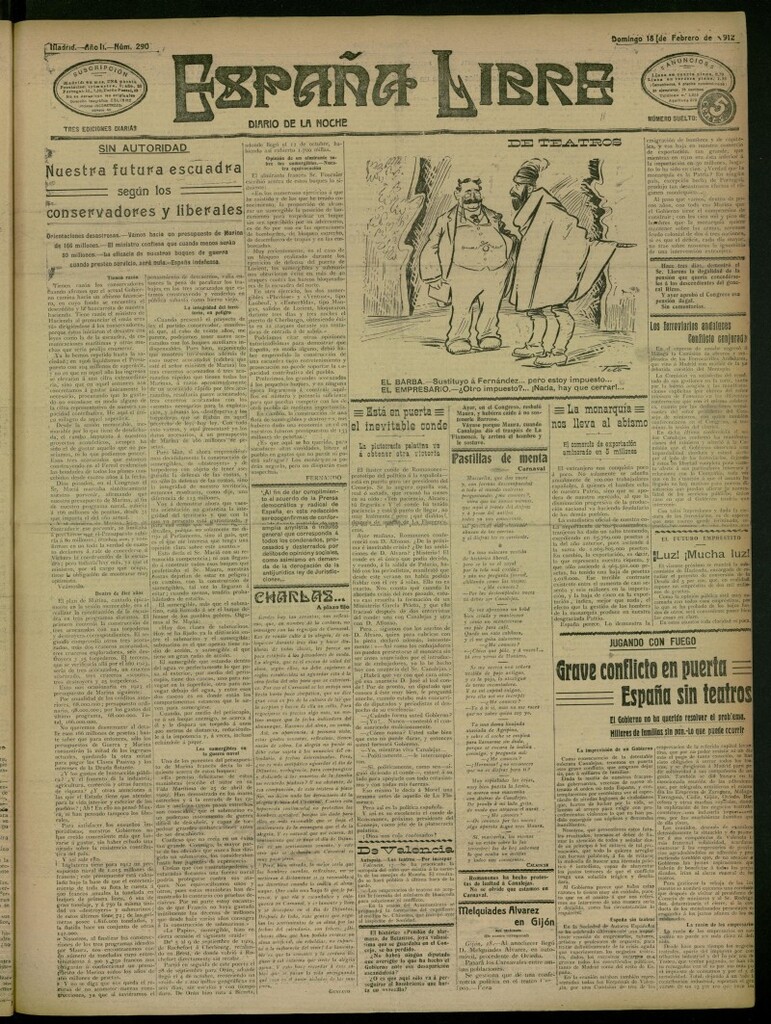 Miniatura de España Libre : Diario de la noche del 18 de febrero de 1912, nº 290