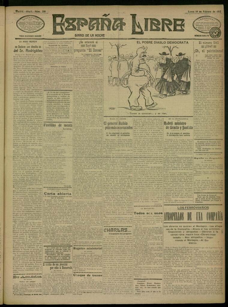 Miniatura de España Libre : Diario de la noche del 19 de febrero de 1912, nº 291
