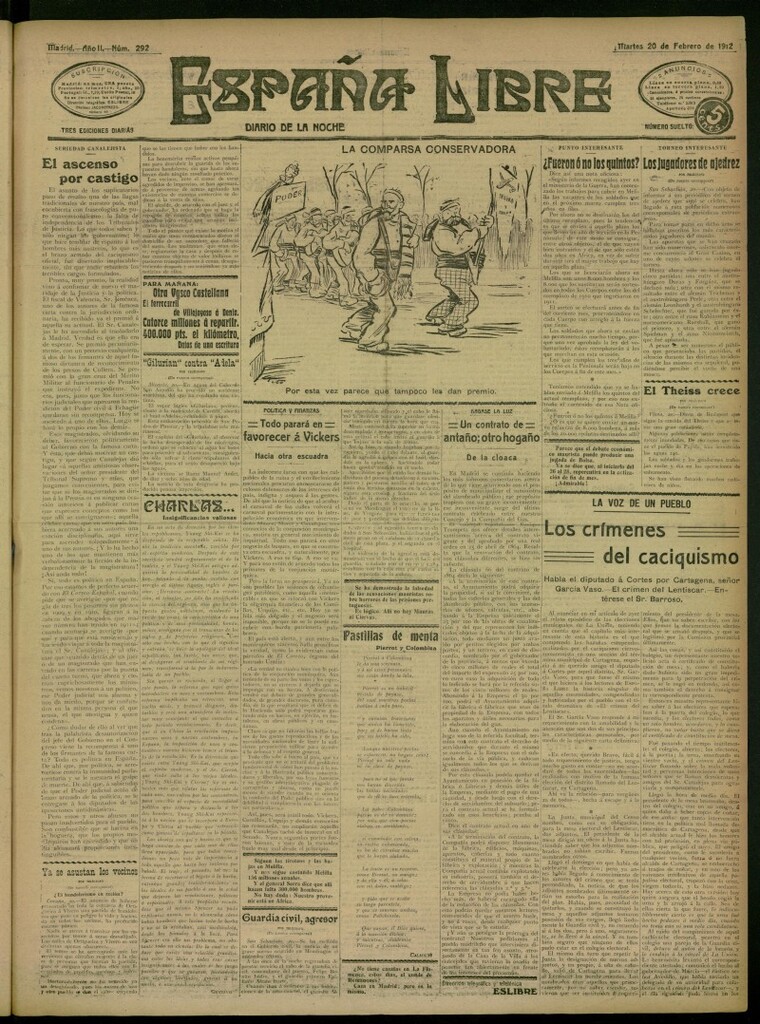 Miniatura de España Libre : Diario de la noche del 20 de febrero de 1912, nº 292