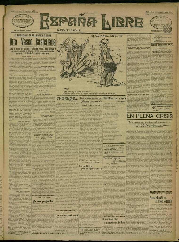 Miniatura de España Libre : Diario de la noche del 21 de febrero de 1912, nº 293