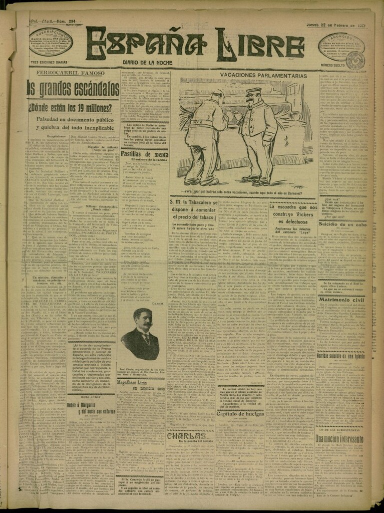 Miniatura de España Libre : Diario de la noche del 22 de febrero de 1912, nº 294