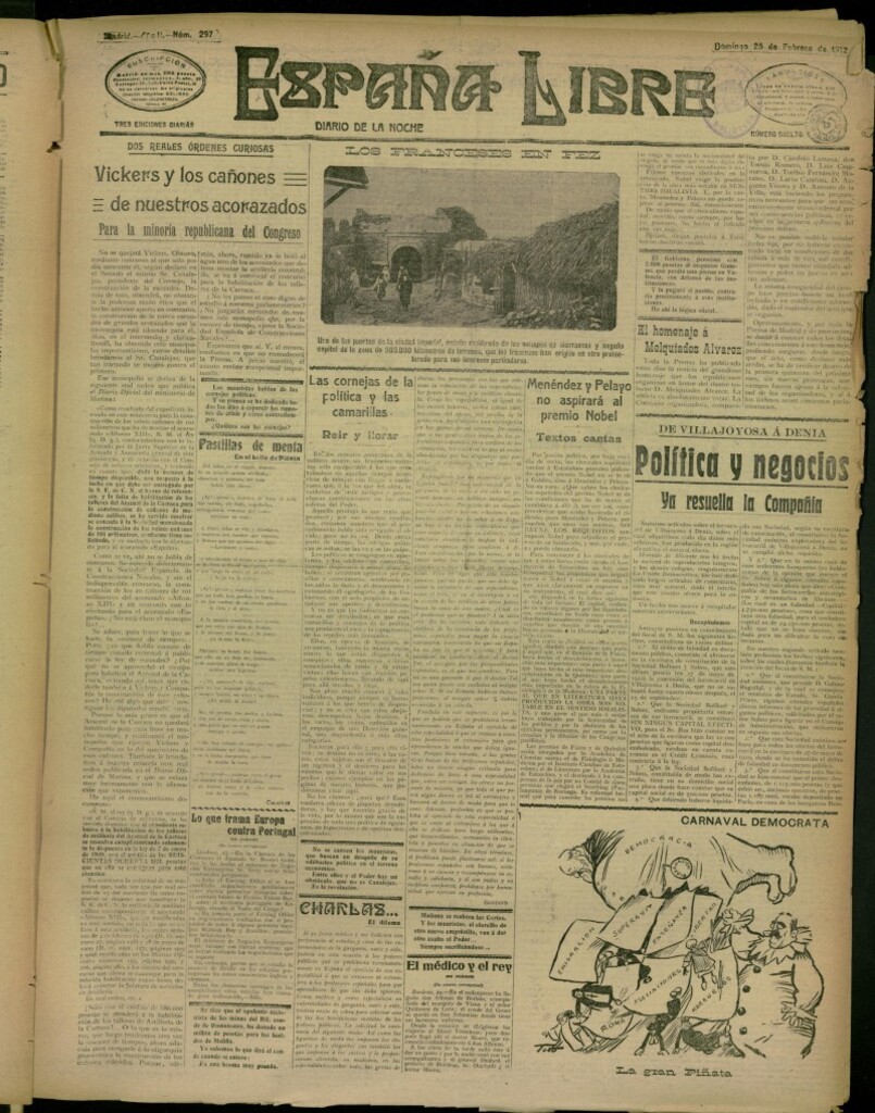 Miniatura de España Libre : Diario de la noche del 25 de febrero de 1912, nº 297