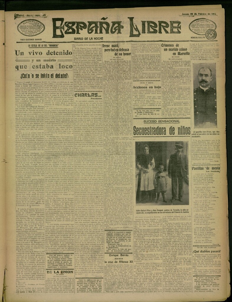 Miniatura de España Libre : Diario de la noche del 29 de febrero de 1912, nº 301