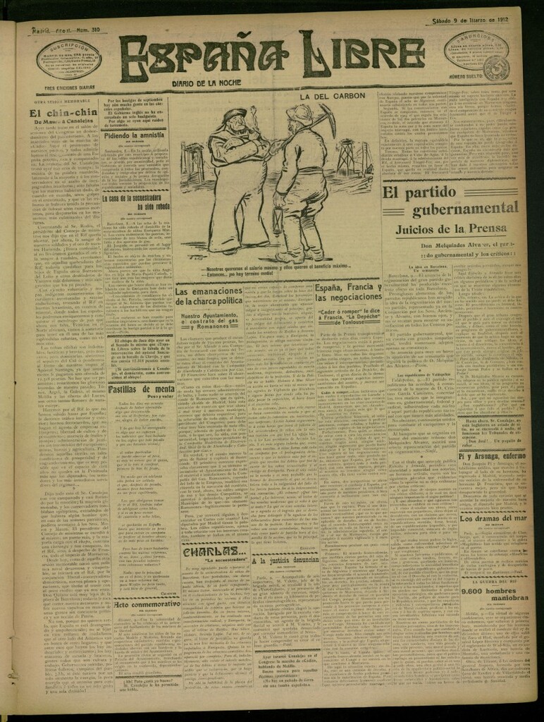 Miniatura de España Libre : Diario de la noche del 9 de marzo de 1912, nº 310