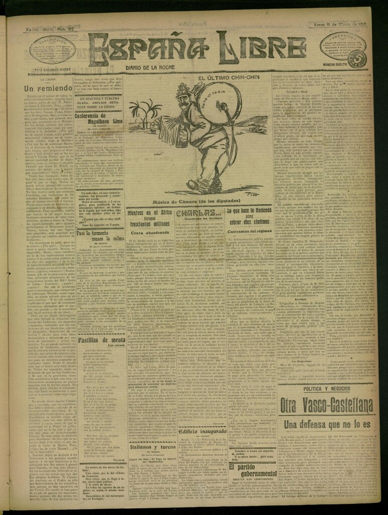 Miniatura de España Libre : Diario de la noche del 11 de marzo de 1912, nº 312
