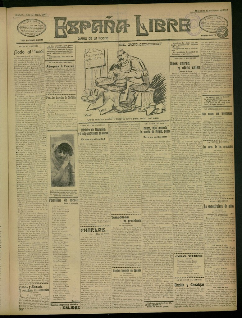 Miniatura de España Libre : Diario de la noche del 13 de marzo de 1912, nº 314