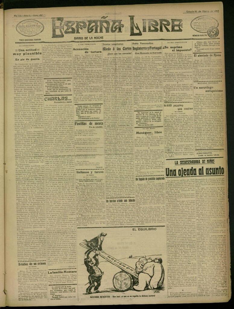 Miniatura de España Libre : Diario de la noche del 16 de marzo de 1912, nº 317