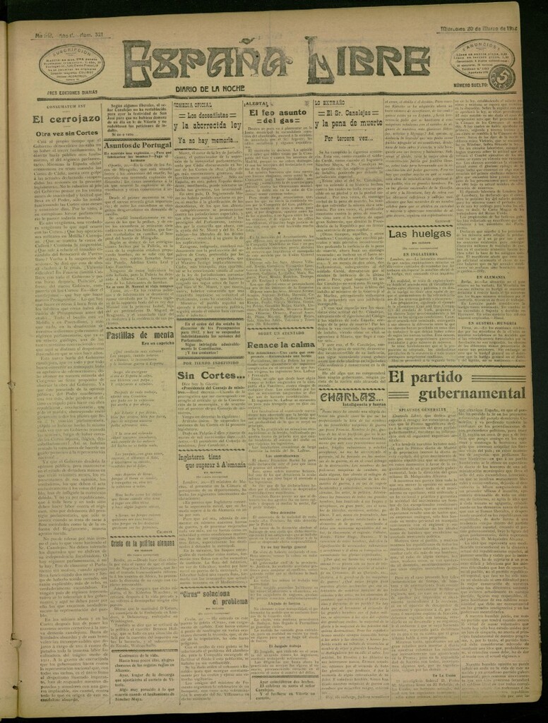 Miniatura de España Libre : Diario de la noche del 20 de marzo de 1912, nº 321