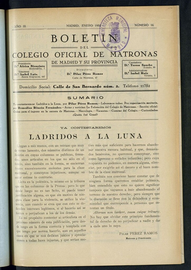 Miniatura de Boletín del Colegio Oficial de Matronas de Madrid y su Provincia de enero de 1932
