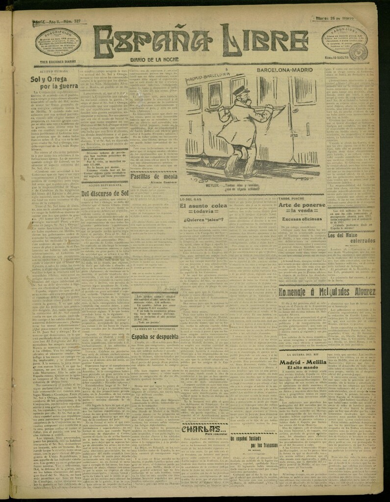 Miniatura de España Libre : Diario de la noche del 26 de marzo de 1912, nº 327