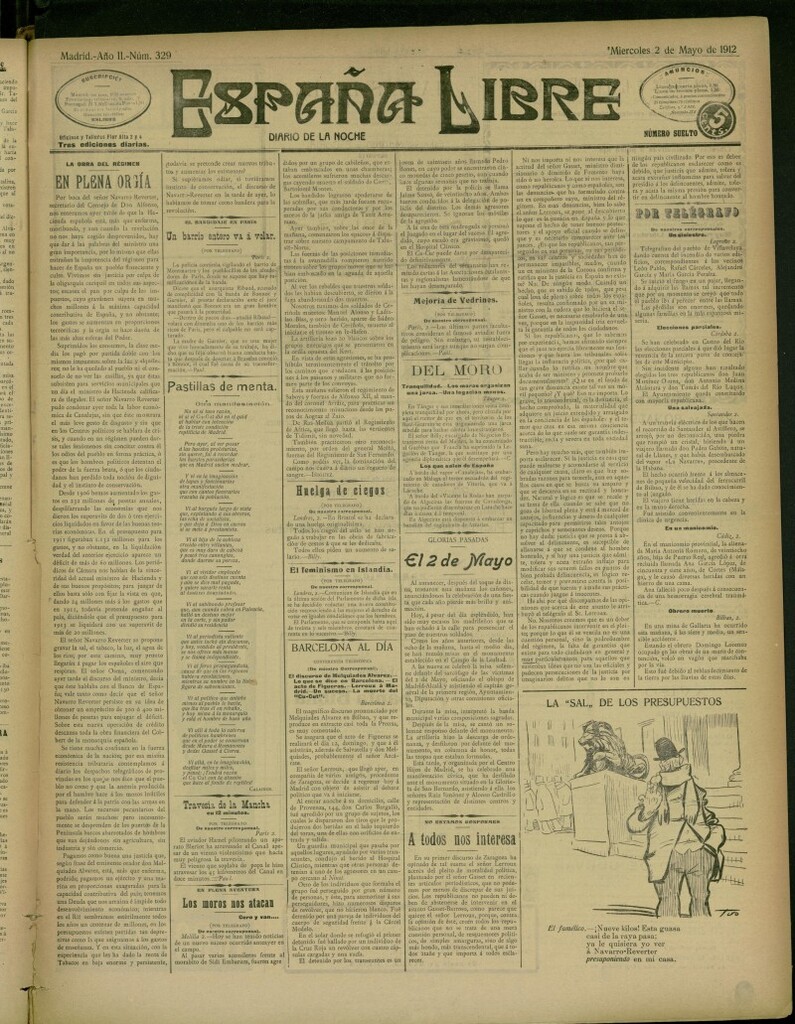 Miniatura de España Libre : Diario de la noche del 2 de mayo de 1912, nº 329