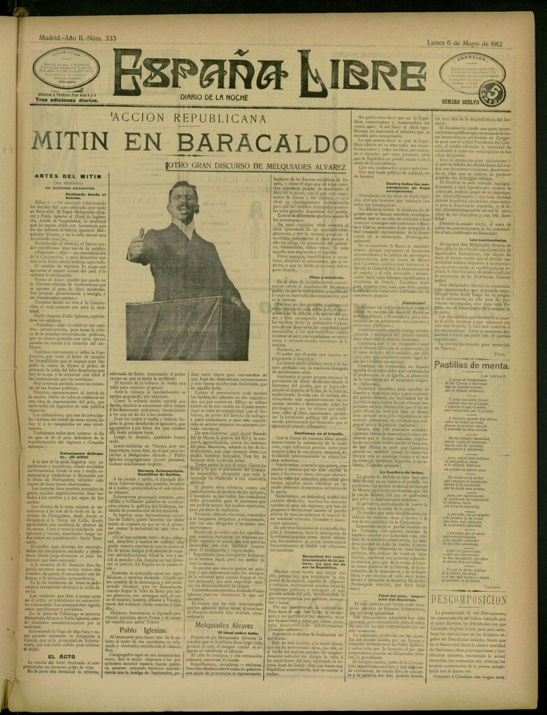 Miniatura de España Libre : Diario de la noche del 6 de mayo de 1912, nº 333