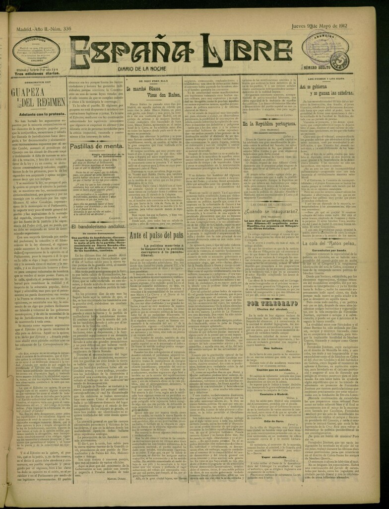 Miniatura de España Libre : Diario de la noche del 9 de mayo de 1912, nº 336