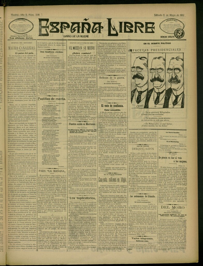 Miniatura de España Libre : Diario de la noche del 11 de mayo de 1912, nº 338
