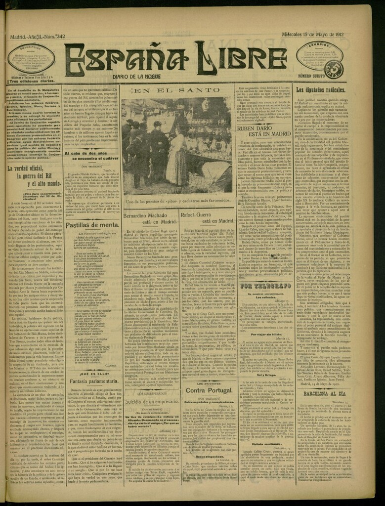 Miniatura de España Libre : Diario de la noche del 15 de mayo de 1912, nº 342