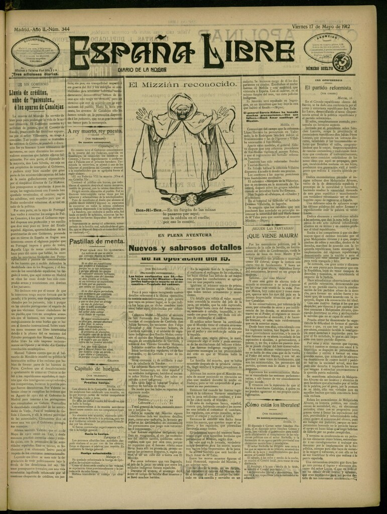 Miniatura de España Libre : Diario de la noche del 17 de mayo de 1912, nº 344