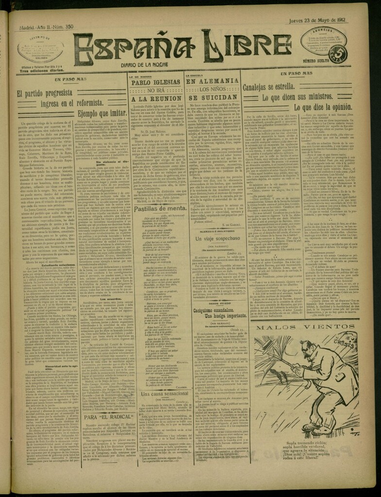 Miniatura de España Libre : Diario de la noche del 23 de mayo de 1912, nº 350