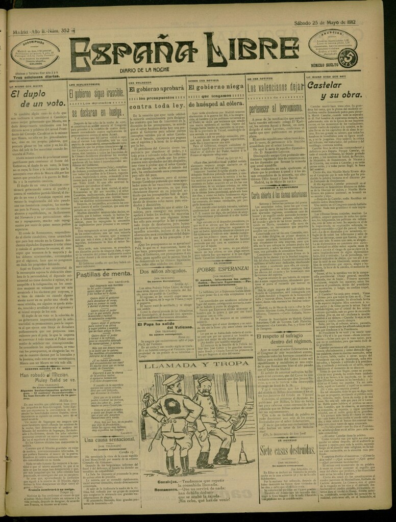 Miniatura de España Libre : Diario de la noche del 25 de mayo de 1912, nº 352