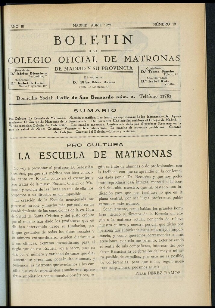 Miniatura de Boletín del Colegio Oficial de Matronas de Madrid y su Provincia de abril de 1932