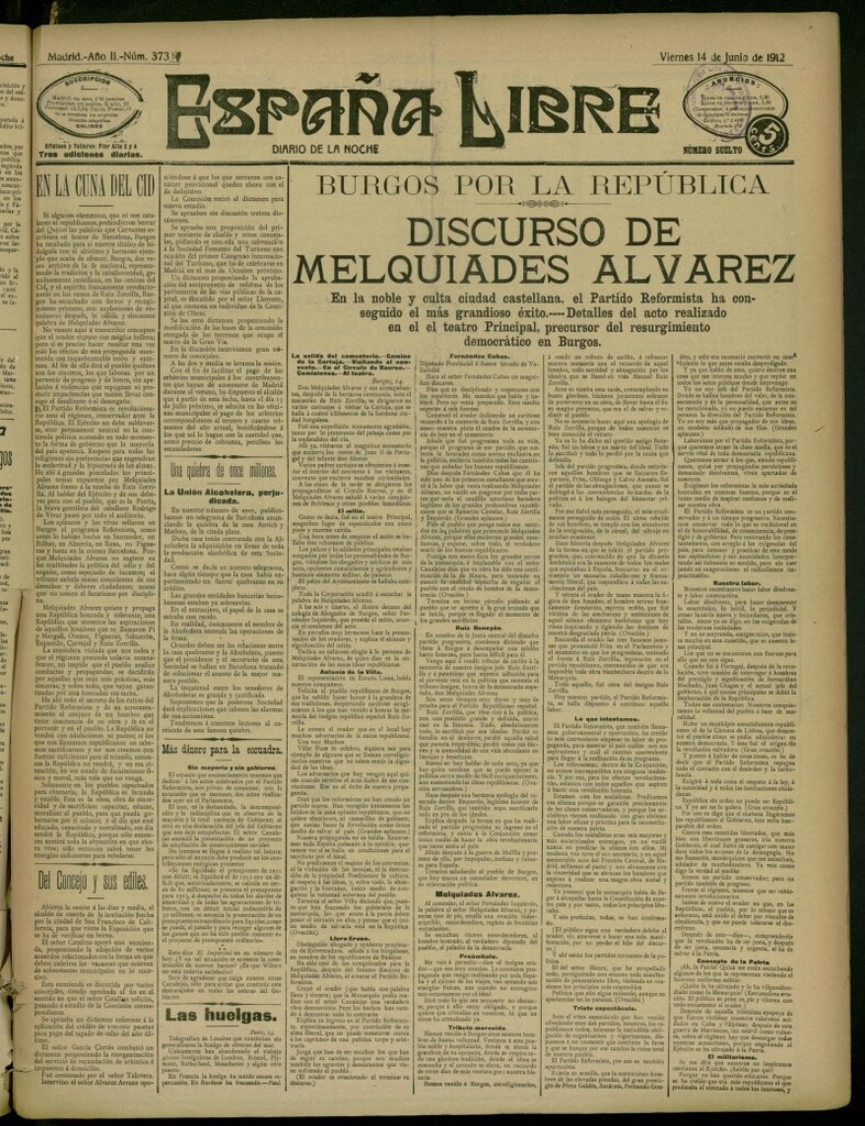 Miniatura de España Libre : Diario de la noche del 14 de junio de 1912, nº 373