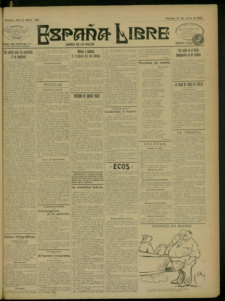Miniatura de España Libre : Diario de la noche del 21 de junio de 1912, nº 380