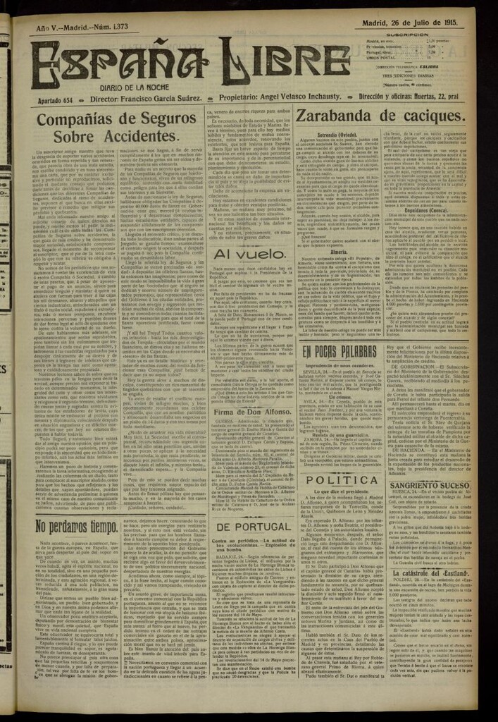 Miniatura de España Libre : Diario de la noche del 26 de julio de 1915, nº 1373