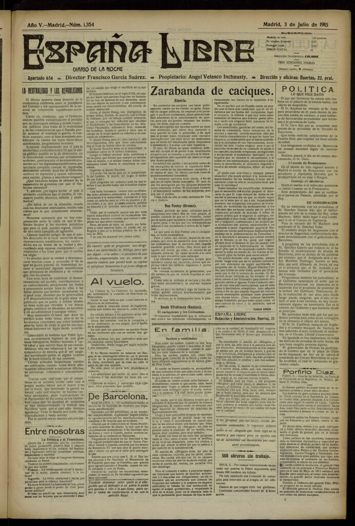 Miniatura de España Libre : Diario de la noche del 3 de julio de 1915, nº 1354