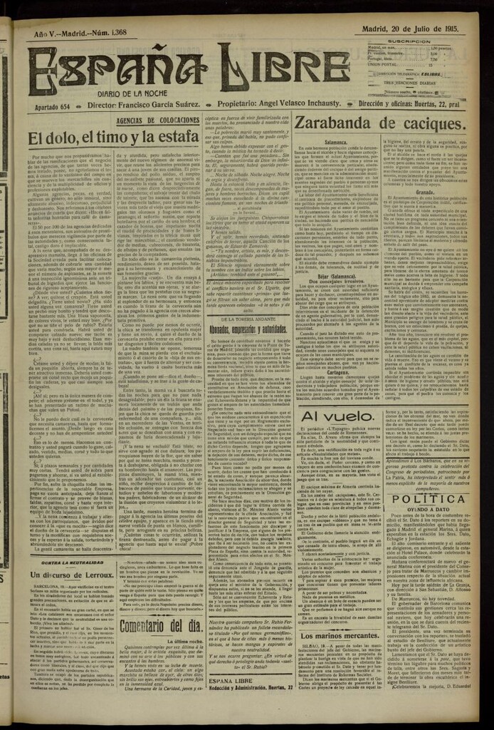 Miniatura de España Libre : Diario de la noche del 20 de julio de 1915, nº 1368