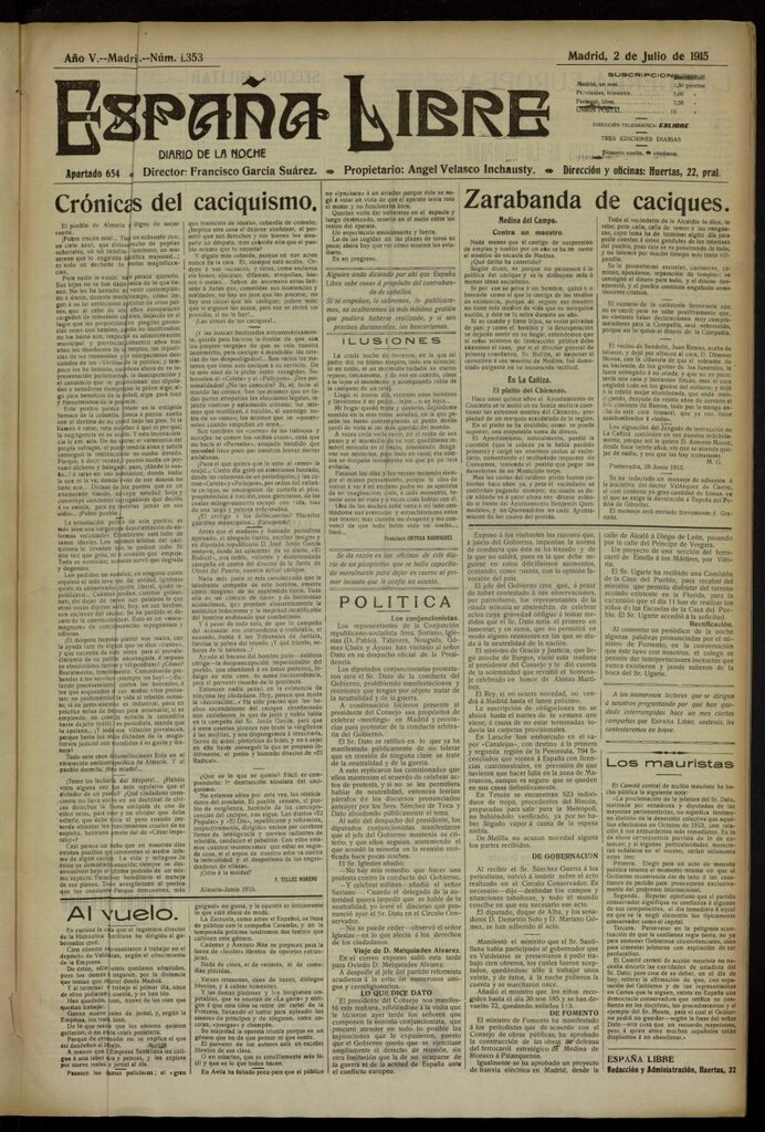 Miniatura de España Libre : Diario de la noche del 2 de julio de 1915, nº 1353