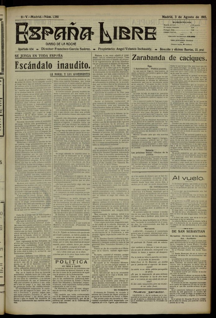 Miniatura de España Libre : Diario de la noche del 3 de agosto de 1915, nº 1381