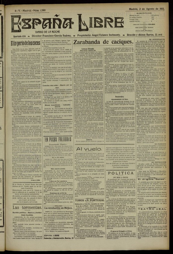 Miniatura de España Libre : Diario de la noche del 2 de agosto de 1915, nº 1380
