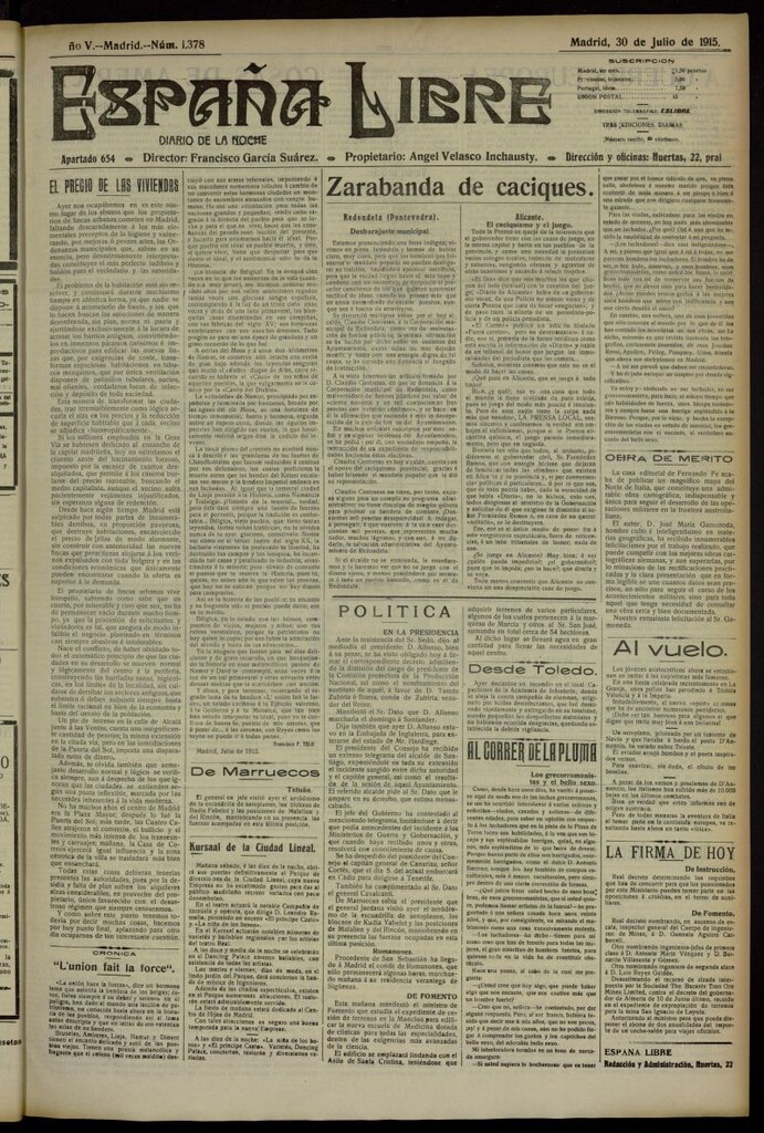 Miniatura de España Libre : Diario de la noche del 30 de julio de 1915, nº 1378