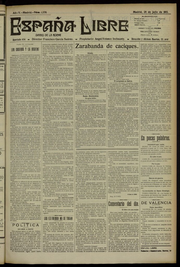 Miniatura de España Libre : Diario de la noche del 28 de julio de 1915, nº 1376