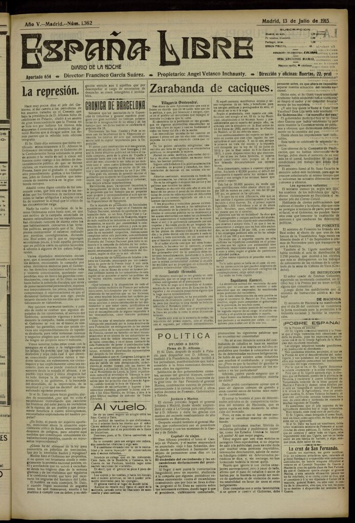 Miniatura de España Libre : Diario de la noche del 13 de julio de 1915, nº 1362