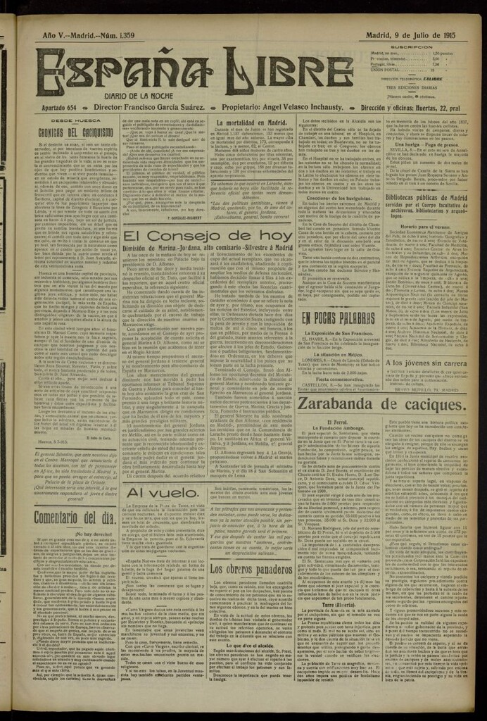 Miniatura de España Libre : Diario de la noche del 9 de julio de 1915, nº 1359
