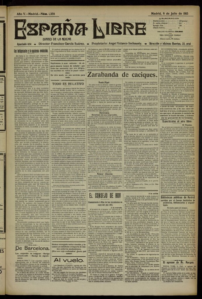 Miniatura de España Libre : Diario de la noche del 8 de julio de 1915, nº 1358