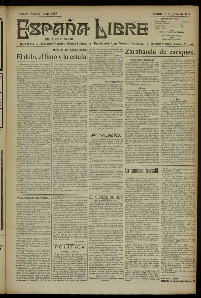 Miniatura de España Libre : Diario de la noche del 6 de julio de 1915, nº 1356