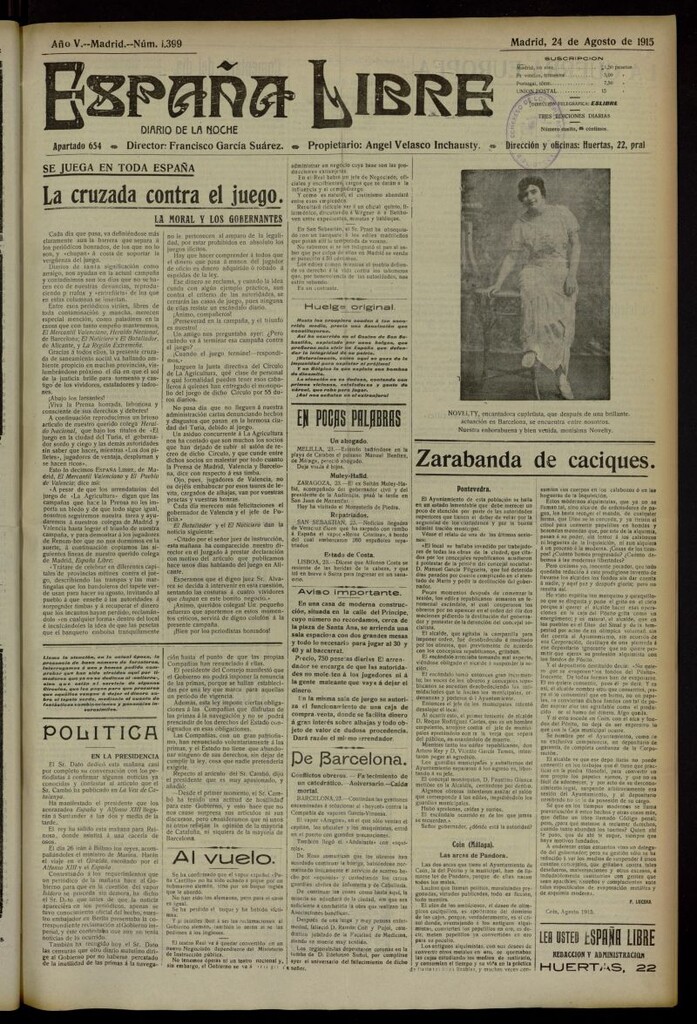 Miniatura de España Libre : Diario de la noche del 24 de agosto de 1915, nº 1399