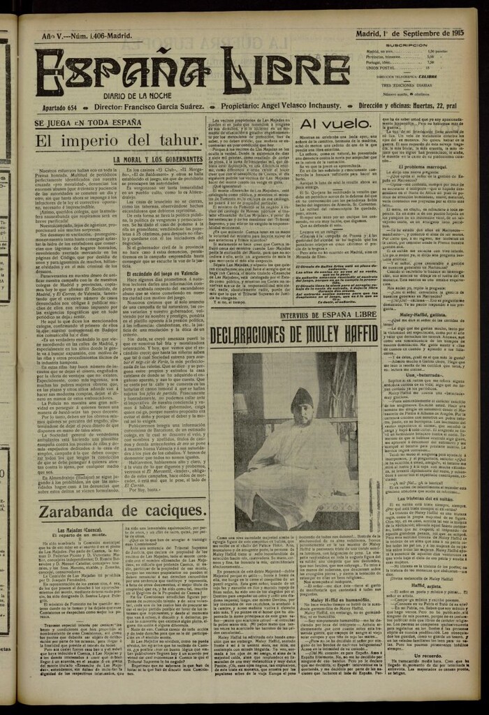 Miniatura de España Libre : Diario de la noche del 1 de septiembre de 1915, nº 1406