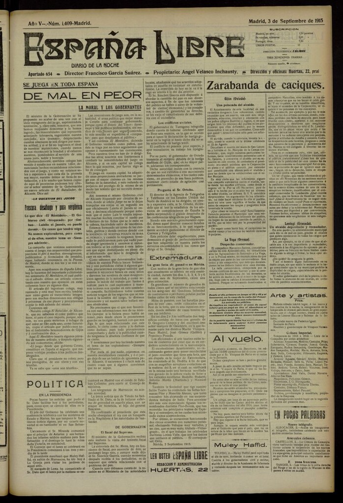 Miniatura de España Libre : Diario de la noche del 3 de septiembre de 1915, nº 1409