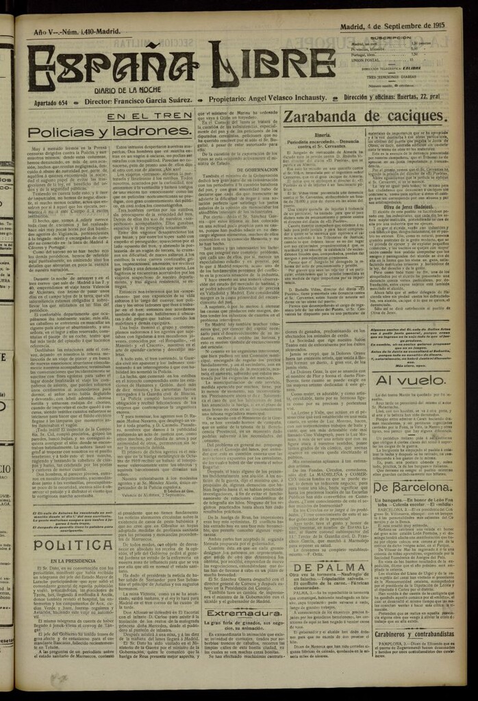 Miniatura de España Libre : Diario de la noche del 4 de septiembre de 1915, nº 1410