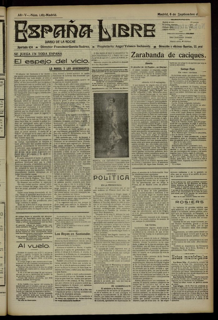 Miniatura de España Libre : Diario de la noche del 6 de septiembre de 1915, nº 1411