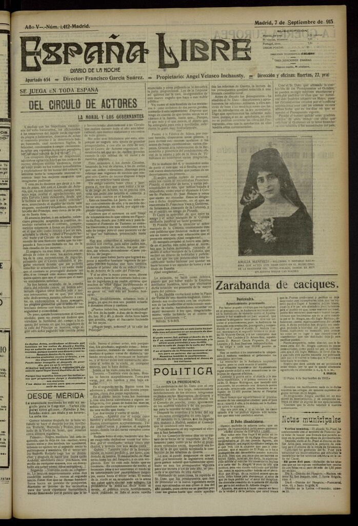 Miniatura de España Libre : Diario de la noche del 7 de septiembre de 1915, nº 1412