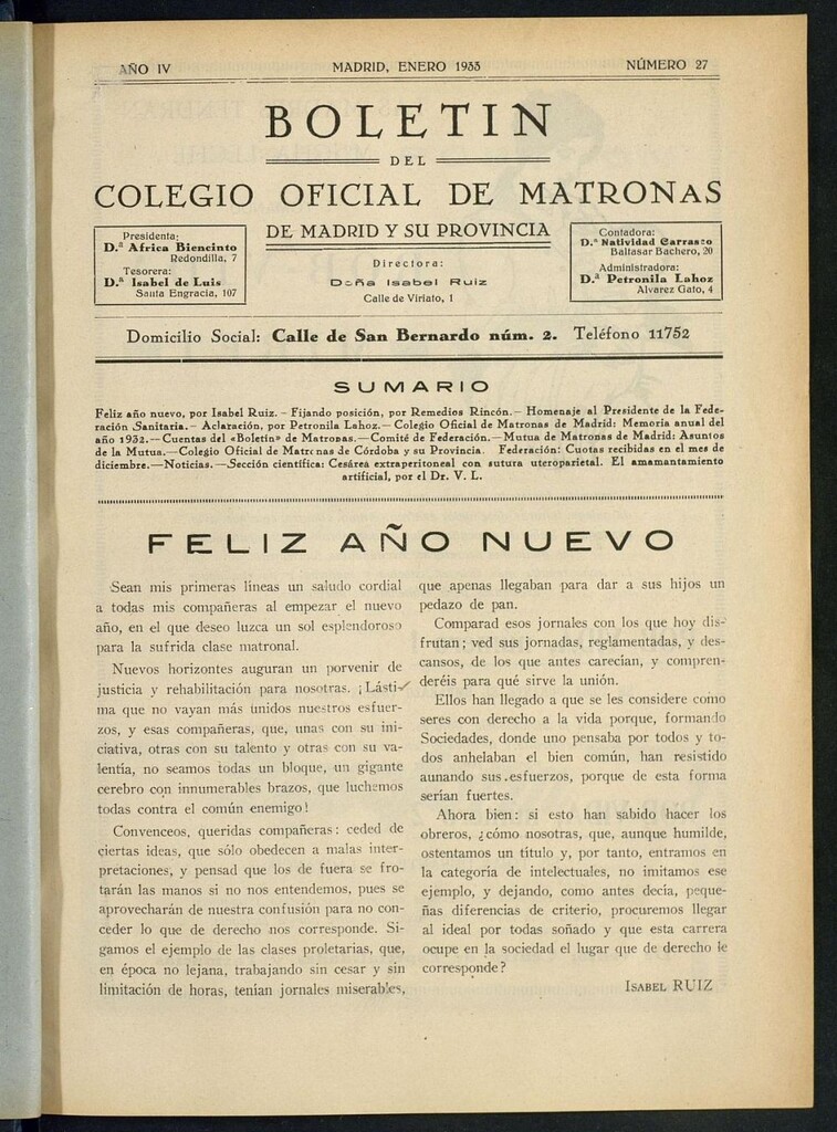 Miniatura de Boletín del Colegio Oficial de Matronas de Madrid y su Provincia de enero de 1933