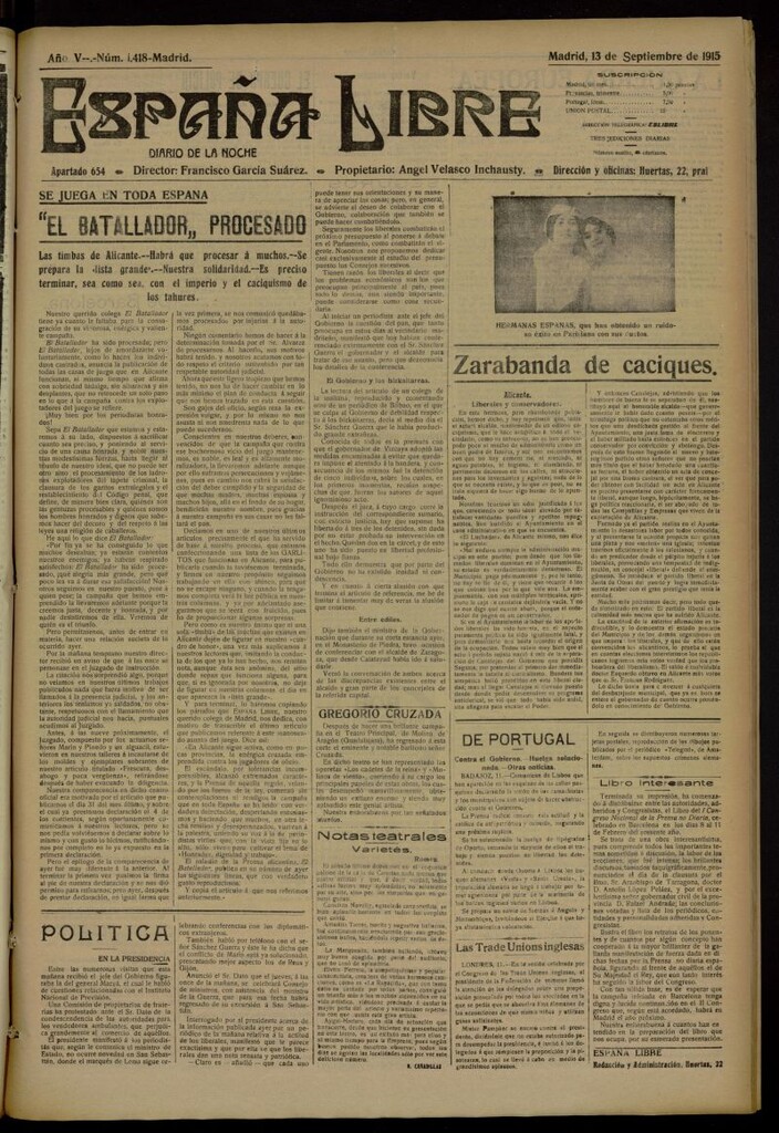 Miniatura de España Libre : Diario de la noche del 13 de septiembre de 1915, nº 1418