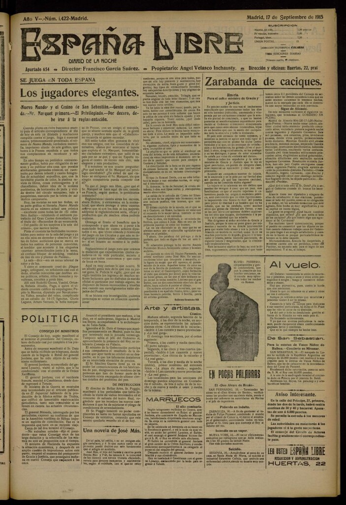Miniatura de España Libre : Diario de la noche del 17 de septiembre de 1915, nº 1422