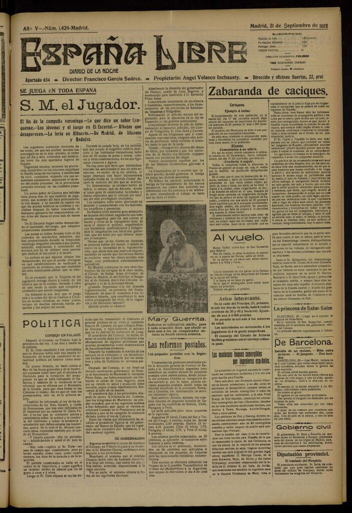 Miniatura de España Libre : Diario de la noche del 21 de septiembre de 1915, nº 1424 [sic]