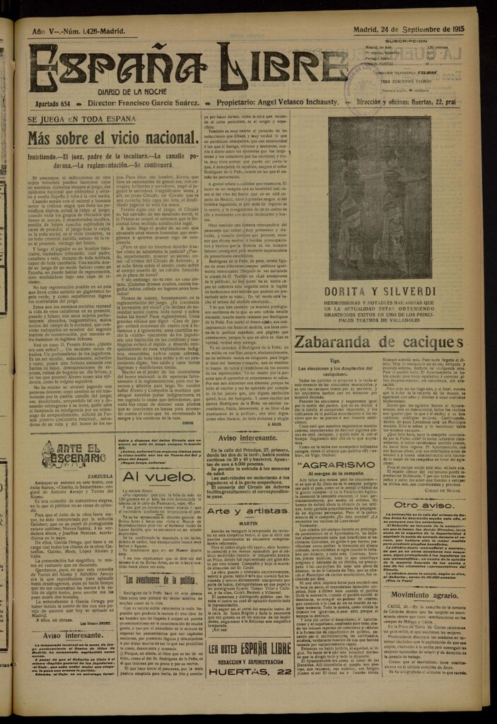 Miniatura de España Libre : Diario de la noche del 24 de septiembre de 1915, nº 1426