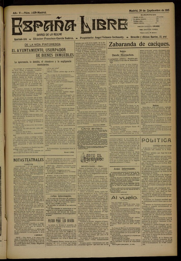 Miniatura de España Libre : Diario de la noche del 28 de septiembre de 1915, nº 1429